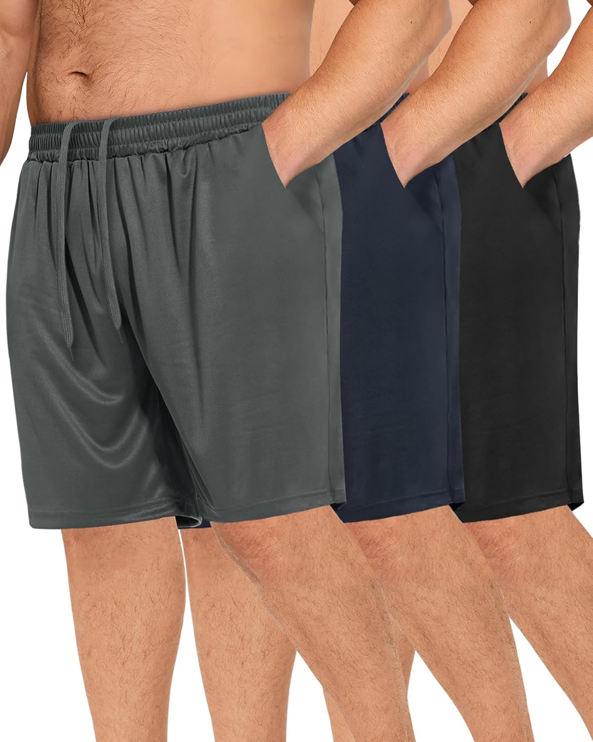 3 Pack Gym Basketball Mens Shorts - Quick Dry Black Workout Athletic Shorts with Pockets for Casual Running (S-6XL)