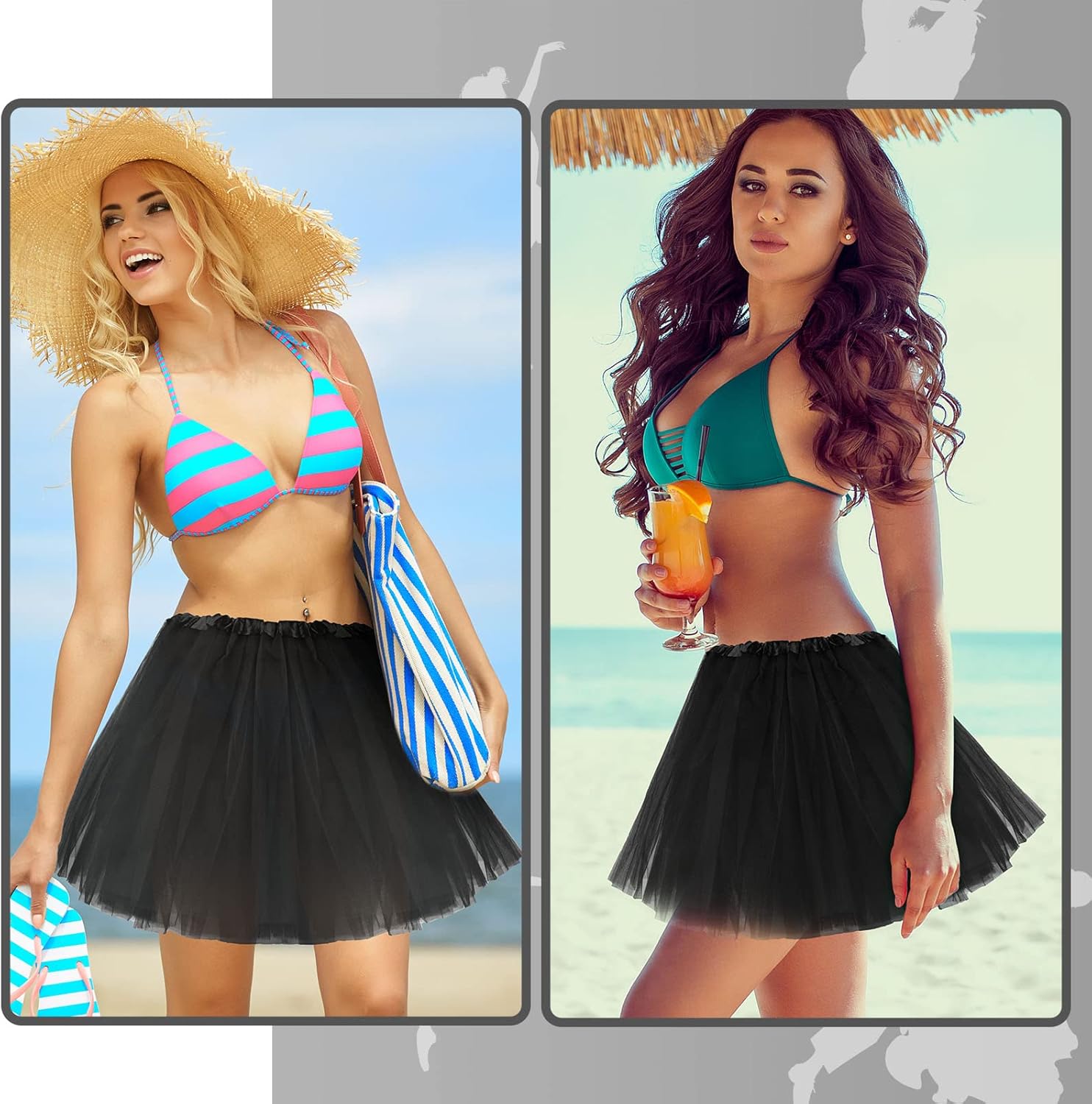 2 Packs Tutu Skirt Elastic Lady Teen Adult Tutu Skirt Short Ladies 80's Halloween Costume 3 Layered Tulle