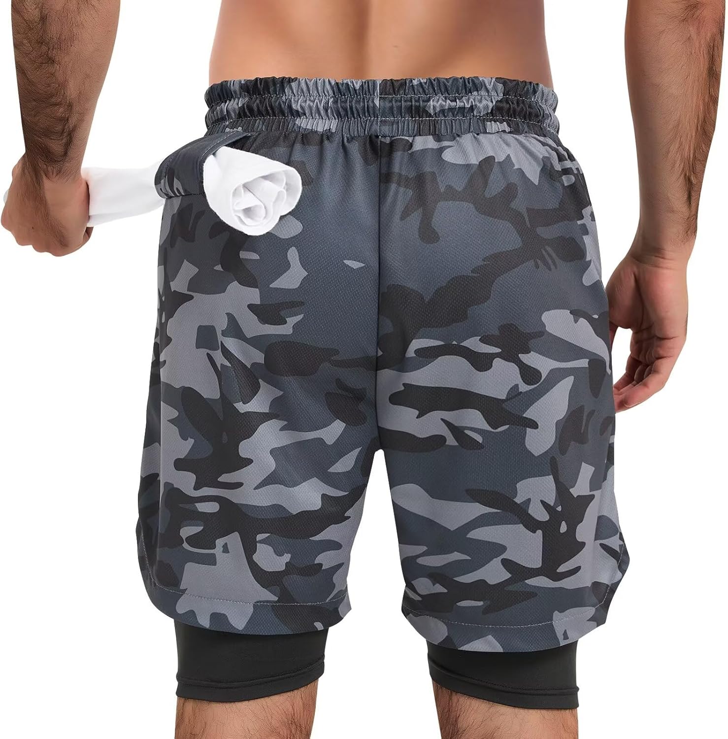2 in 1 Mens Shorts Casual 2 Pack, Running Gym Shorts for Men 7 Inch, Workout Shorts Men with Pockets &Towel Loop