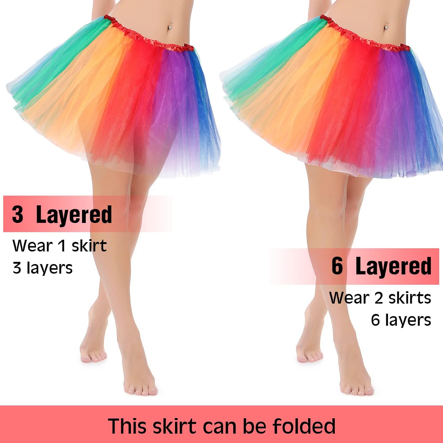 2 Packs Tutu Skirt Elastic Lady Teen Adult Tutu Skirt Short Ladies 80's Halloween Costume 3 Layered Tulle