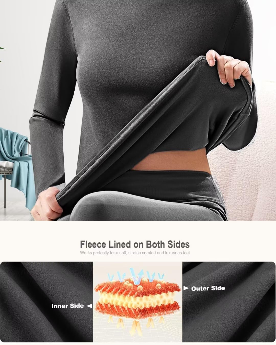 2/3 Pack Women Long Sleeve Thermal Turtle Neck Shirts Double-Sided Fleece Lined Turtleneck Base Layer Sweater Tops