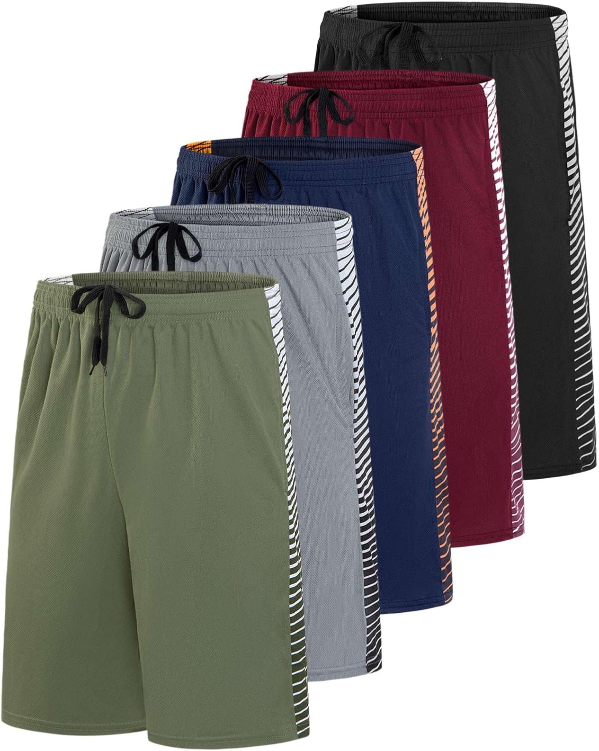 Real Essentials 5 Pack: Men's Mesh Athletic Basketball Shorts Quick Dry Activewear with Pockets
