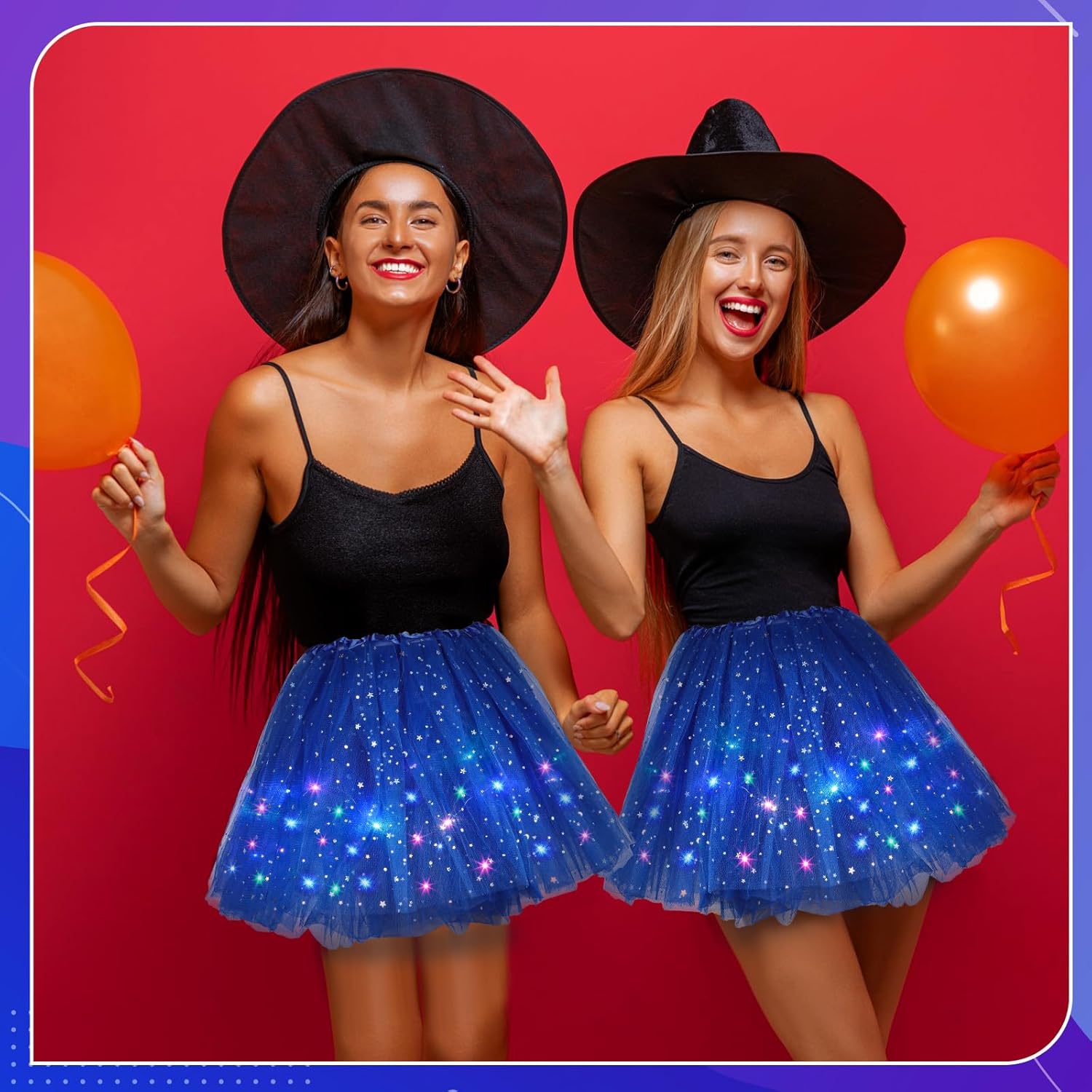 2 Pack LED Tutu Skirt Layered Tutus for Women Light up 80's Tulle Tutu Skirt Party Carnival Costume