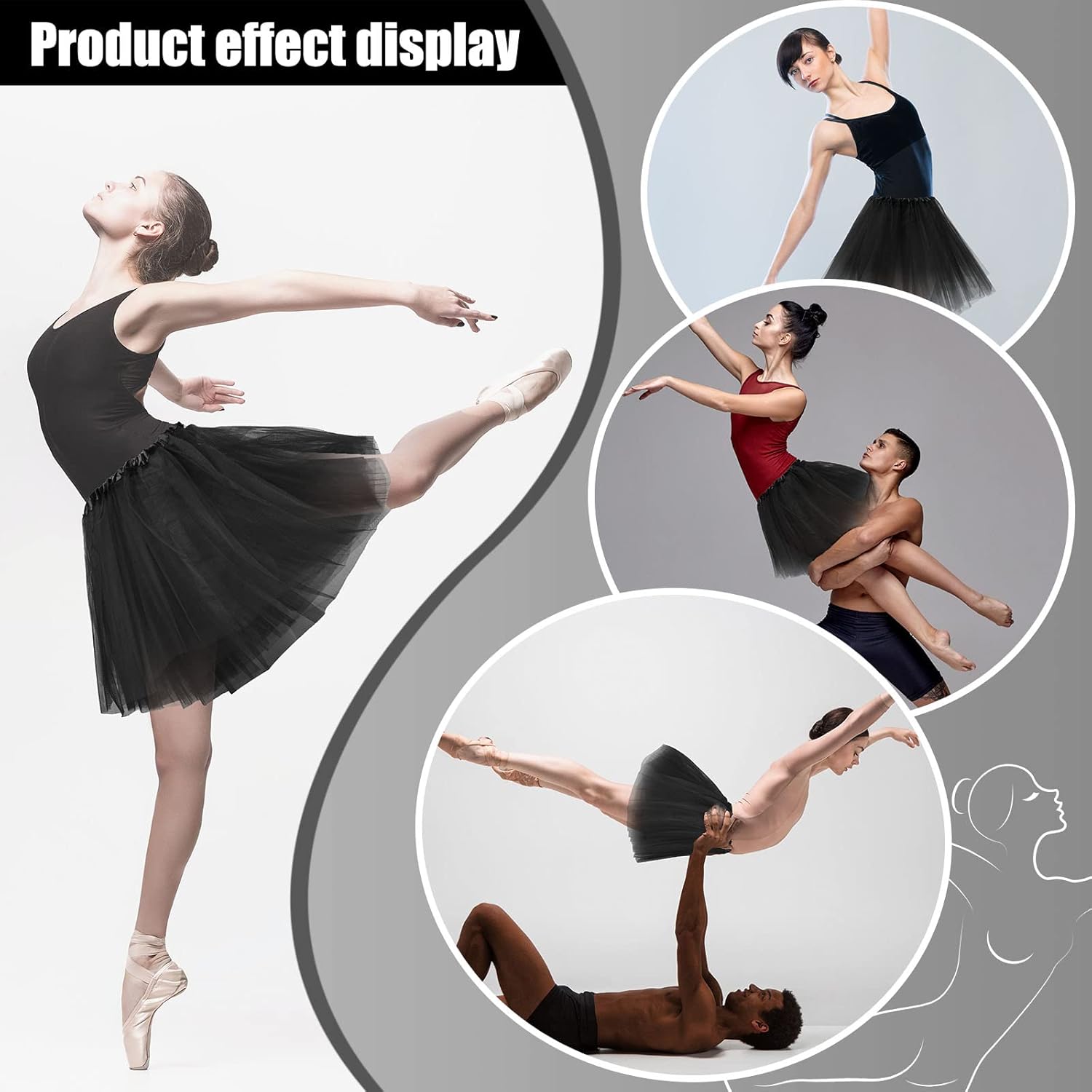 2 Packs Tutu Skirt Elastic Lady Teen Adult Tutu Skirt Short Ladies 80's Halloween Costume 3 Layered Tulle