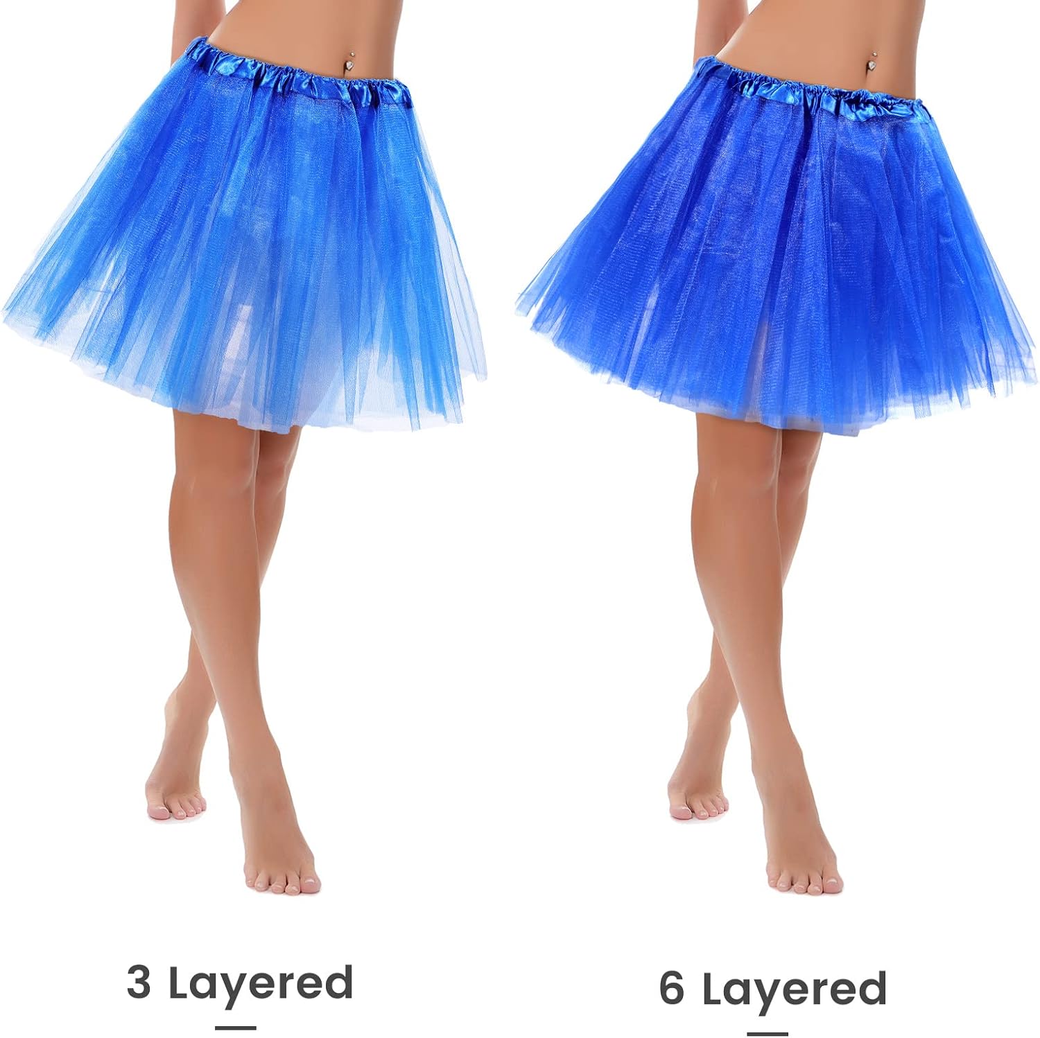 2 Packs Tutu Skirt Elastic Lady Teen Adult Tutu Skirt Short Ladies 80's Halloween Costume 3 Layered Tulle