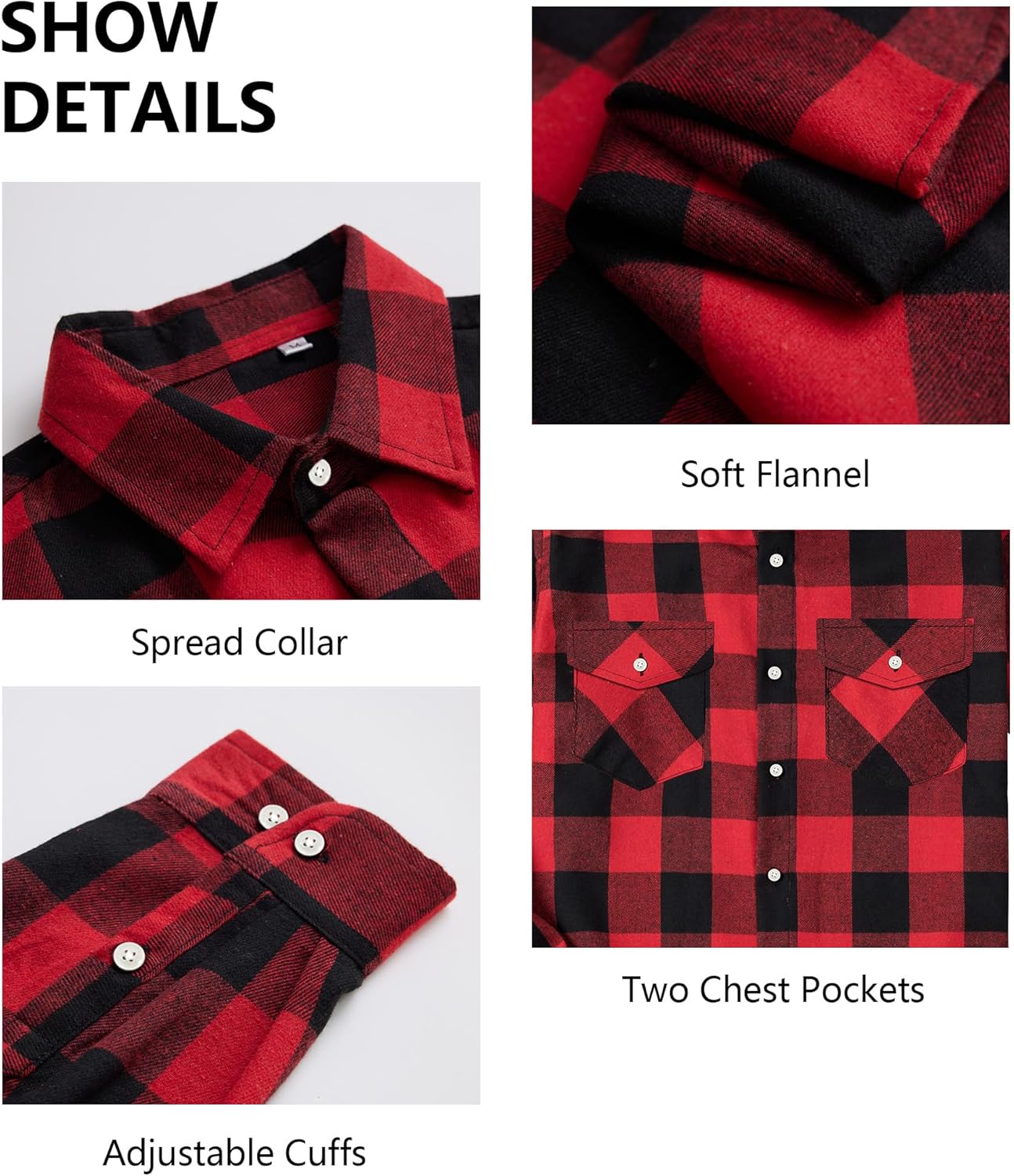 1/3 Pack Mens Flannel Shirt Long Sleeve Plaid Shirts Casual Button Down Buffalo Plaid Checkered Cotton Jacket