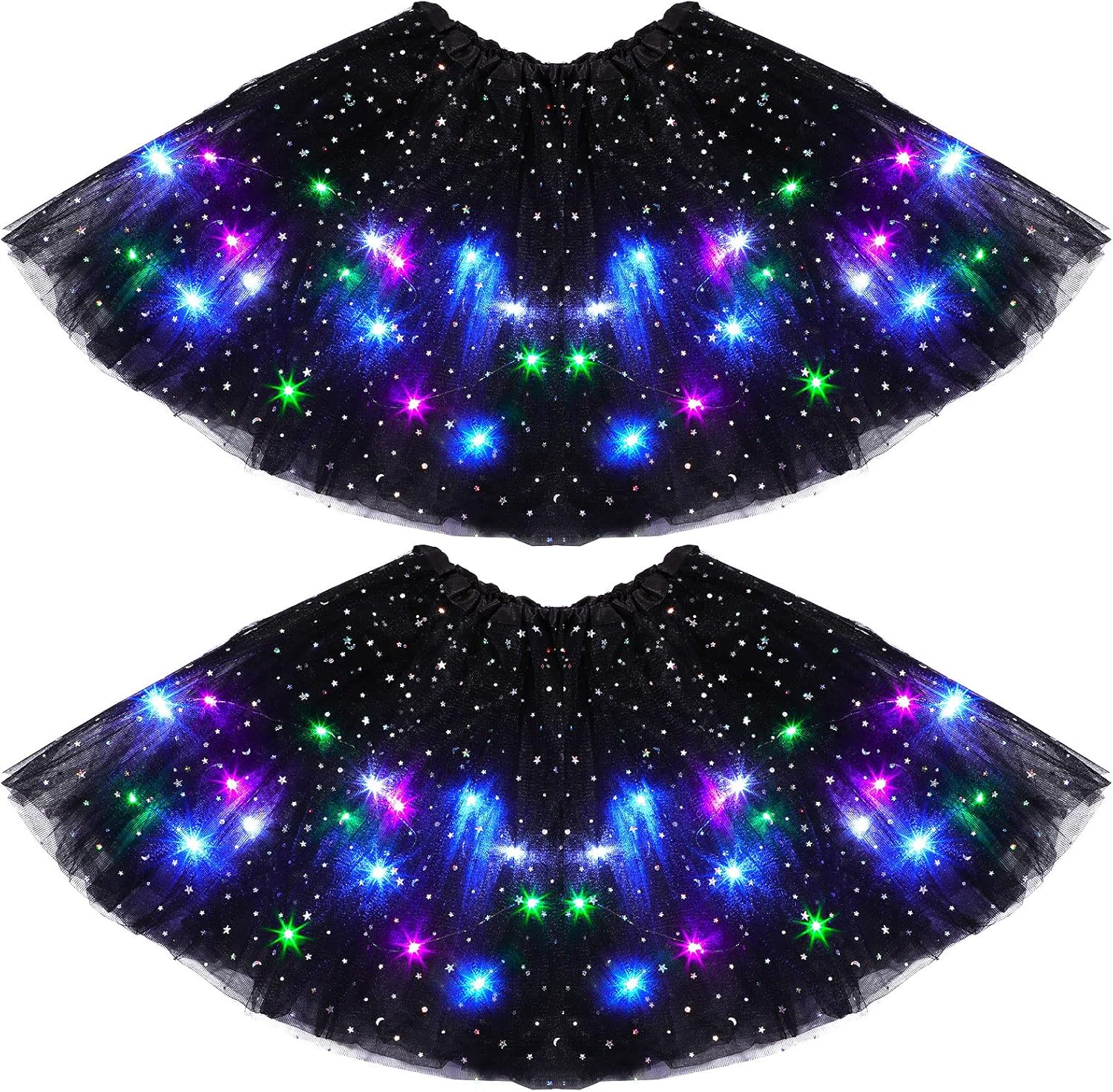 2 Pack LED Tutu Skirt Layered Tutus for Women Light up 80's Tulle Tutu Skirt Party Carnival Costume
