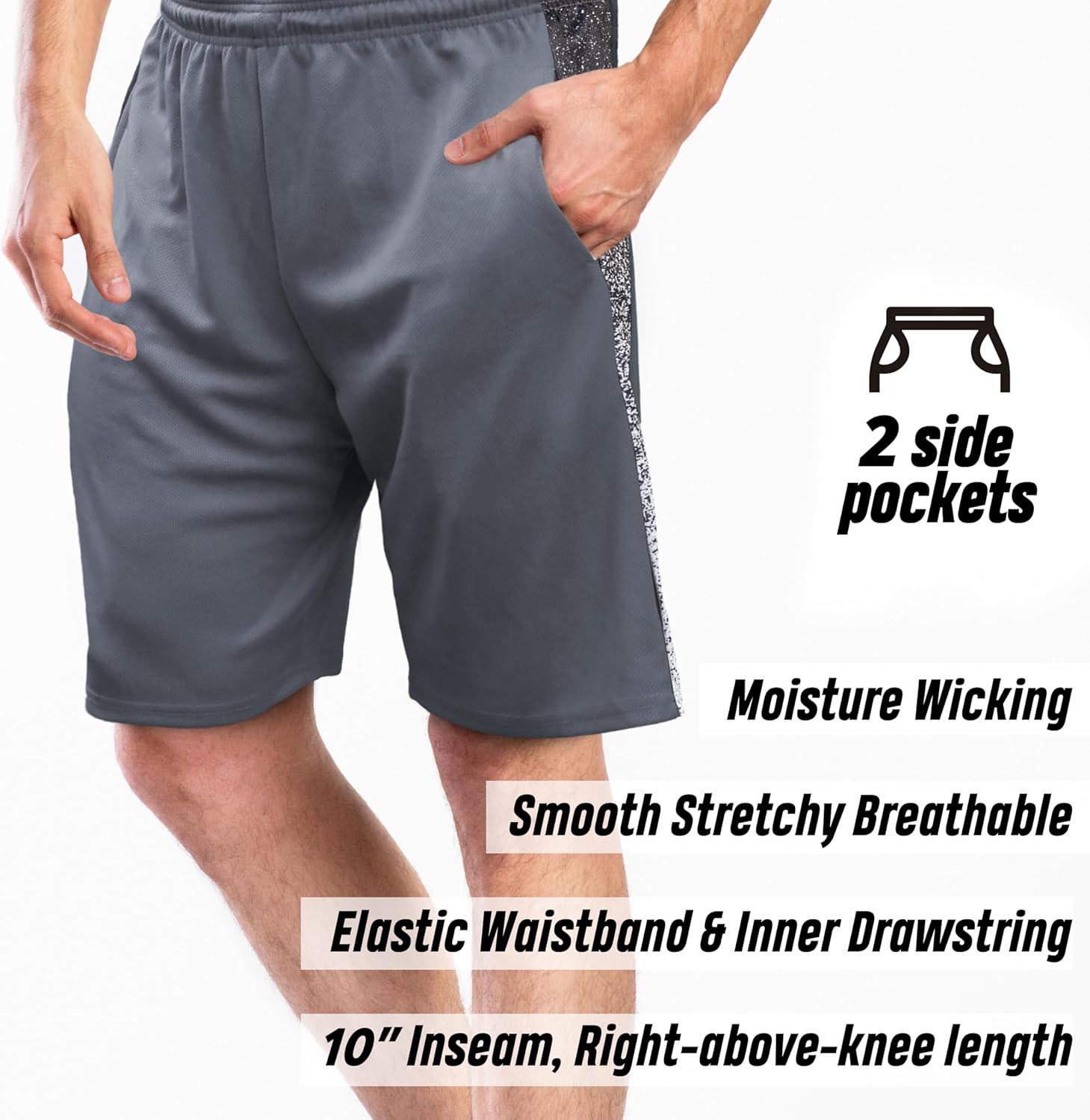 [5 Pack] Men’s Dry-Fit Active Athletic Shorts Basketball Running Workout Training Gym