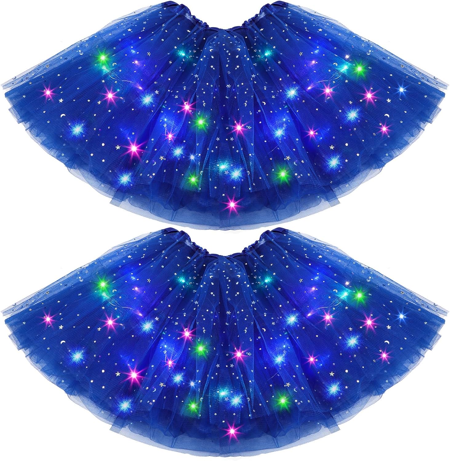 2 Pack LED Tutu Skirt Layered Tutus for Women Light up 80's Tulle Tutu Skirt Party Carnival Costume
