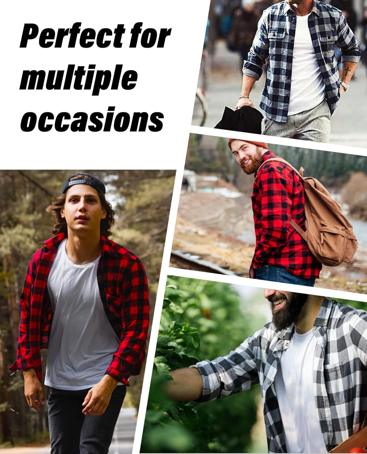 1/3 Pack Mens Flannel Shirt Long Sleeve Plaid Shirts Casual Button Down Buffalo Plaid Checkered Cotton Jacket