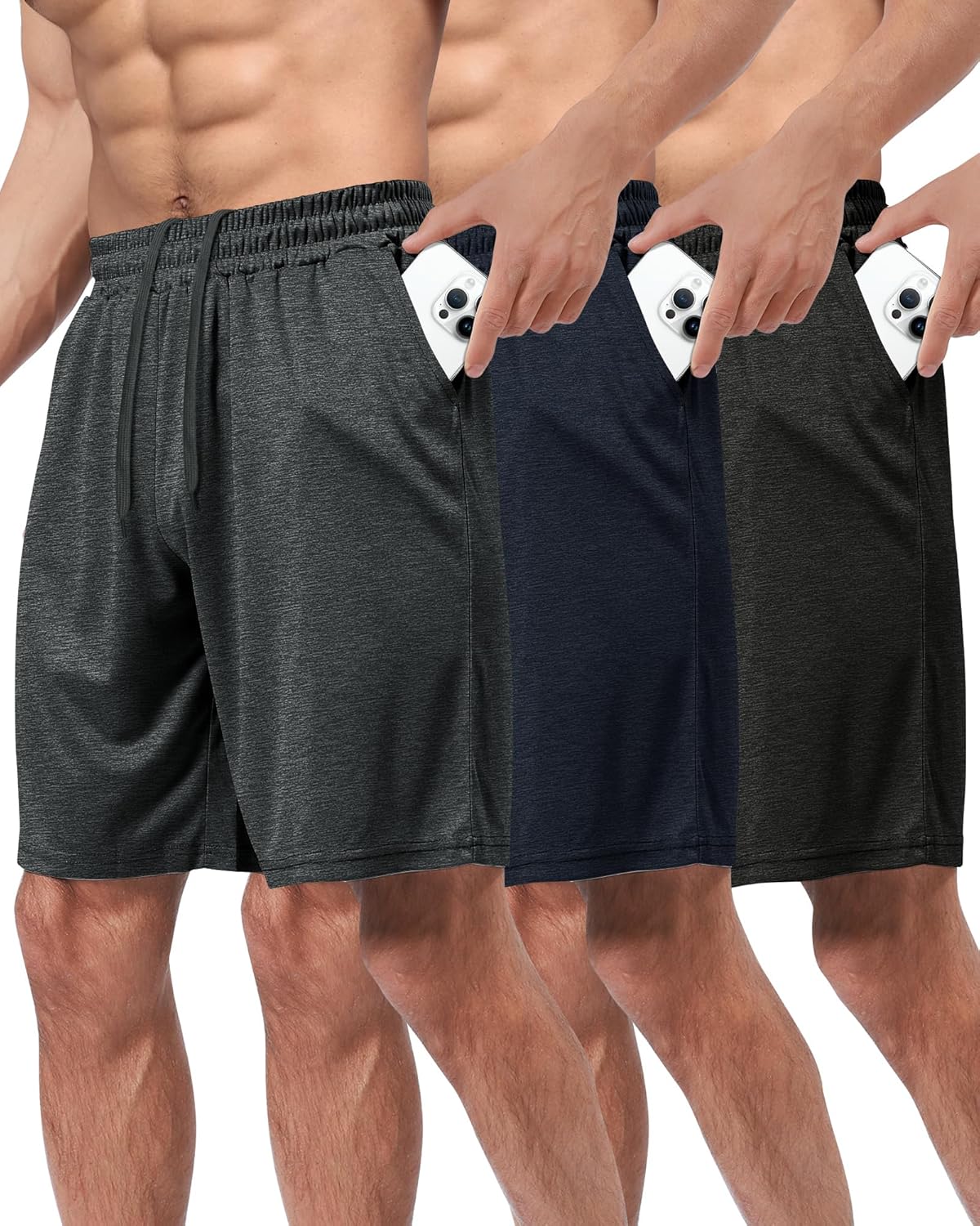 3 Pack Gym Basketball Mens Shorts - Quick Dry Black Workout Athletic Shorts with Pockets for Casual Running (S-6XL)