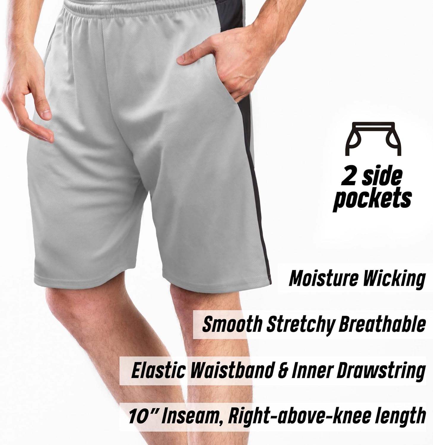 [5 Pack] Men’s Dry-Fit Active Athletic Shorts Basketball Running Workout Training Gym