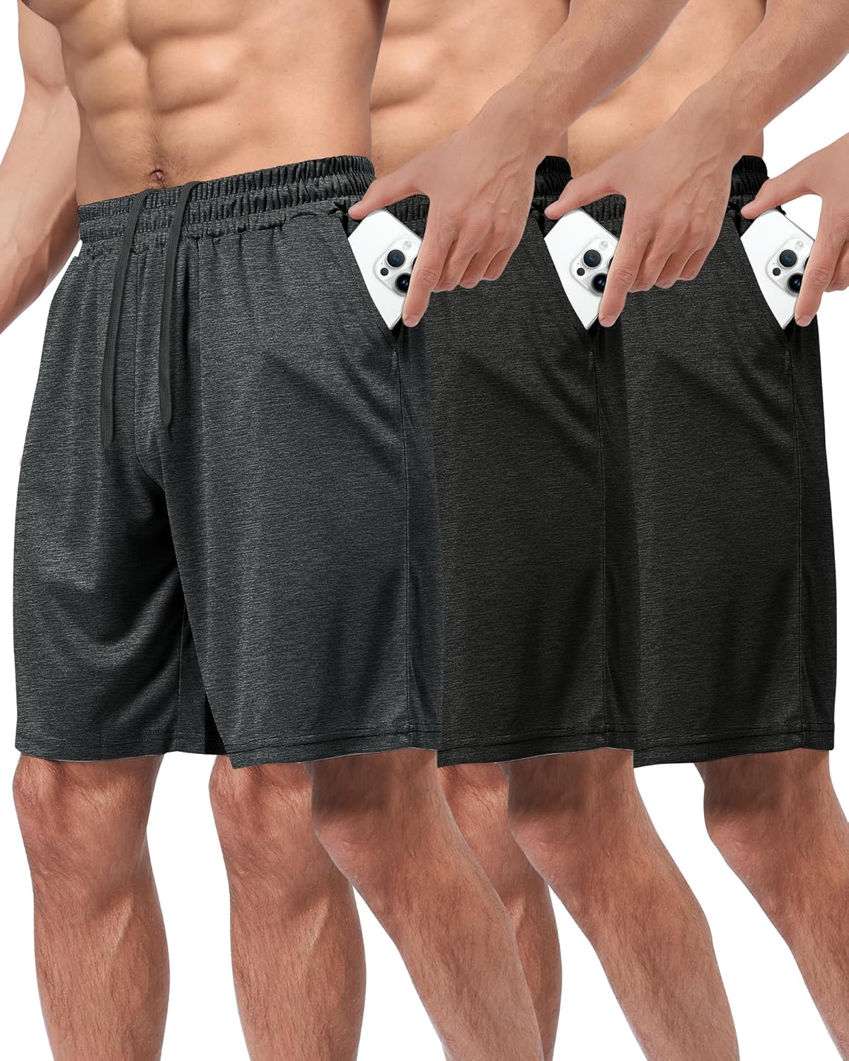 3 Pack Gym Basketball Mens Shorts - Quick Dry Black Workout Athletic Shorts with Pockets for Casual Running (S-6XL)