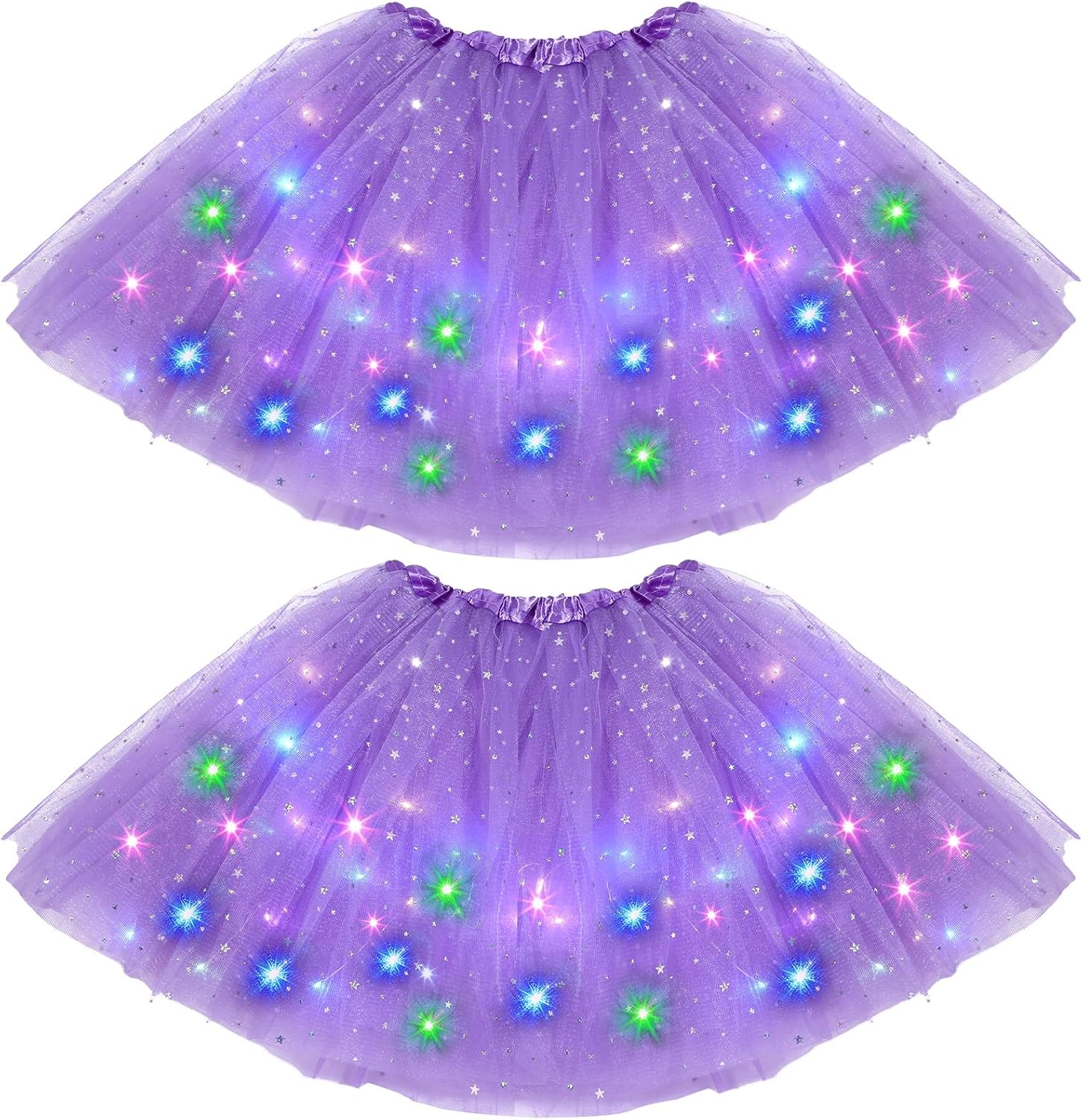2 Pack LED Tutu Skirt Layered Tutus for Women Light up 80's Tulle Tutu Skirt Party Carnival Costume