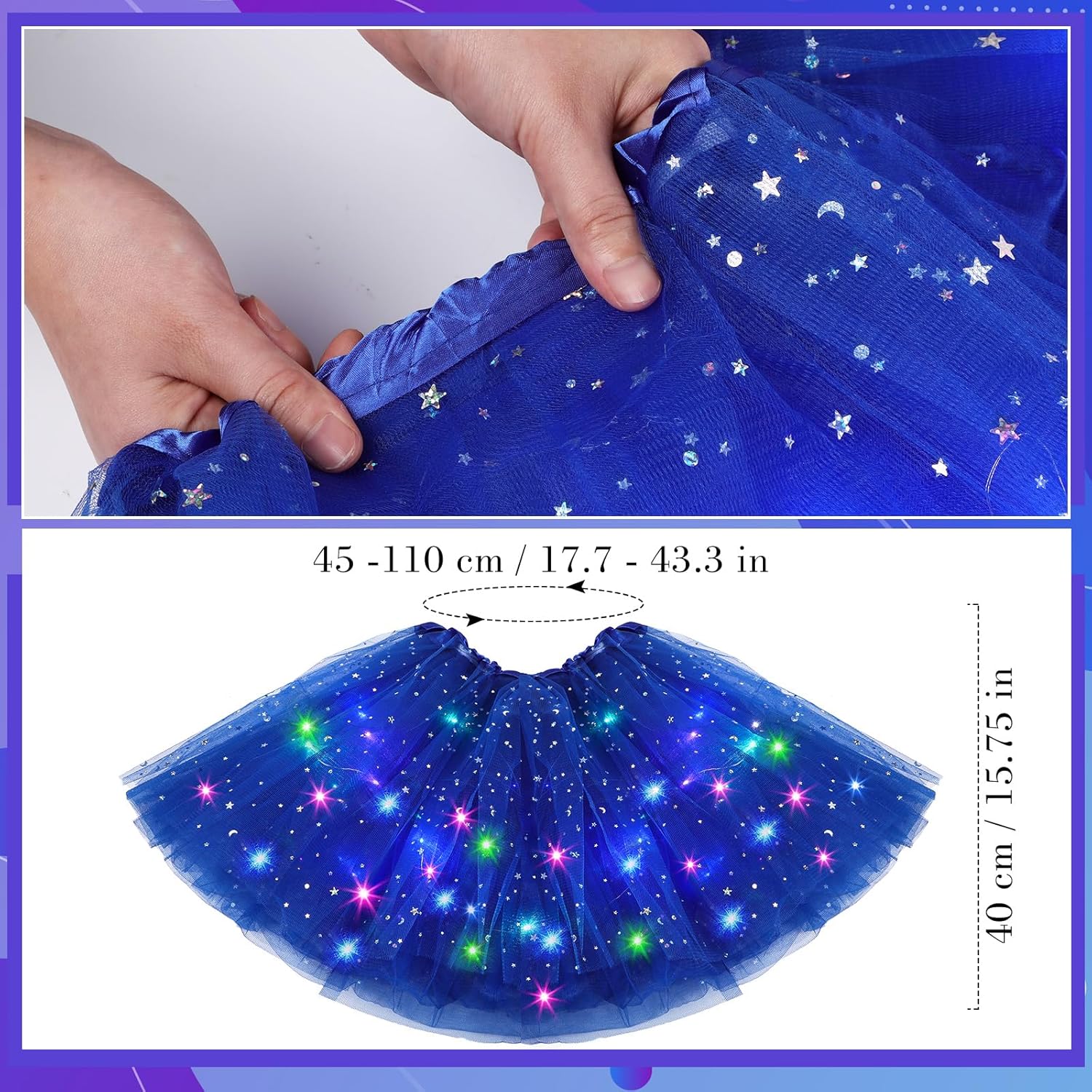 2 Pack LED Tutu Skirt Layered Tutus for Women Light up 80's Tulle Tutu Skirt Party Carnival Costume