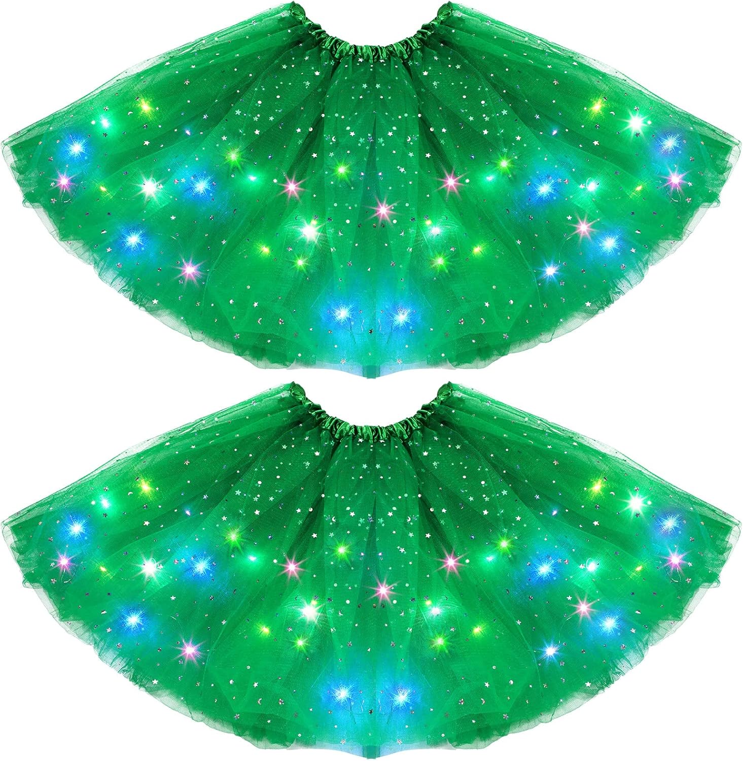 2 Pack LED Tutu Skirt Layered Tutus for Women Light up 80's Tulle Tutu Skirt Party Carnival Costume