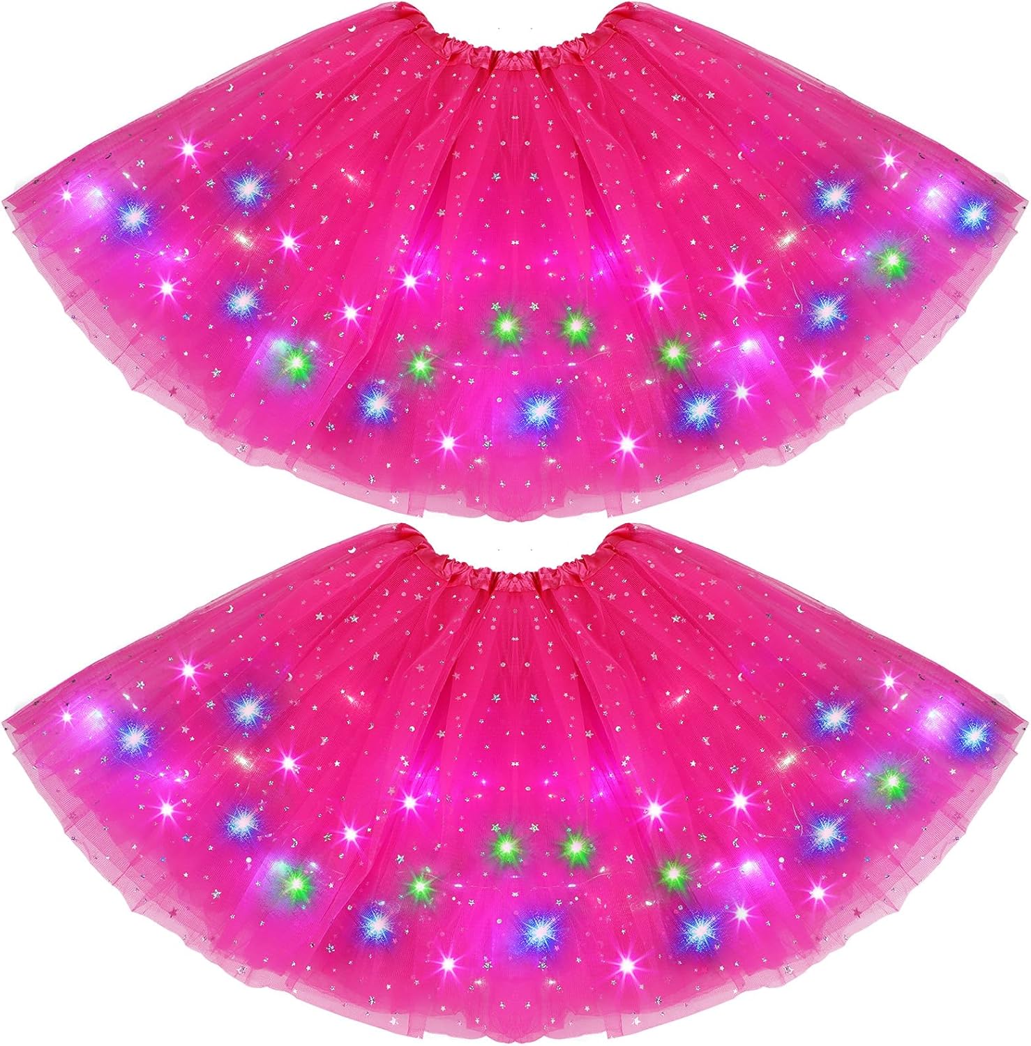 2 Pack LED Tutu Skirt Layered Tutus for Women Light up 80's Tulle Tutu Skirt Party Carnival Costume