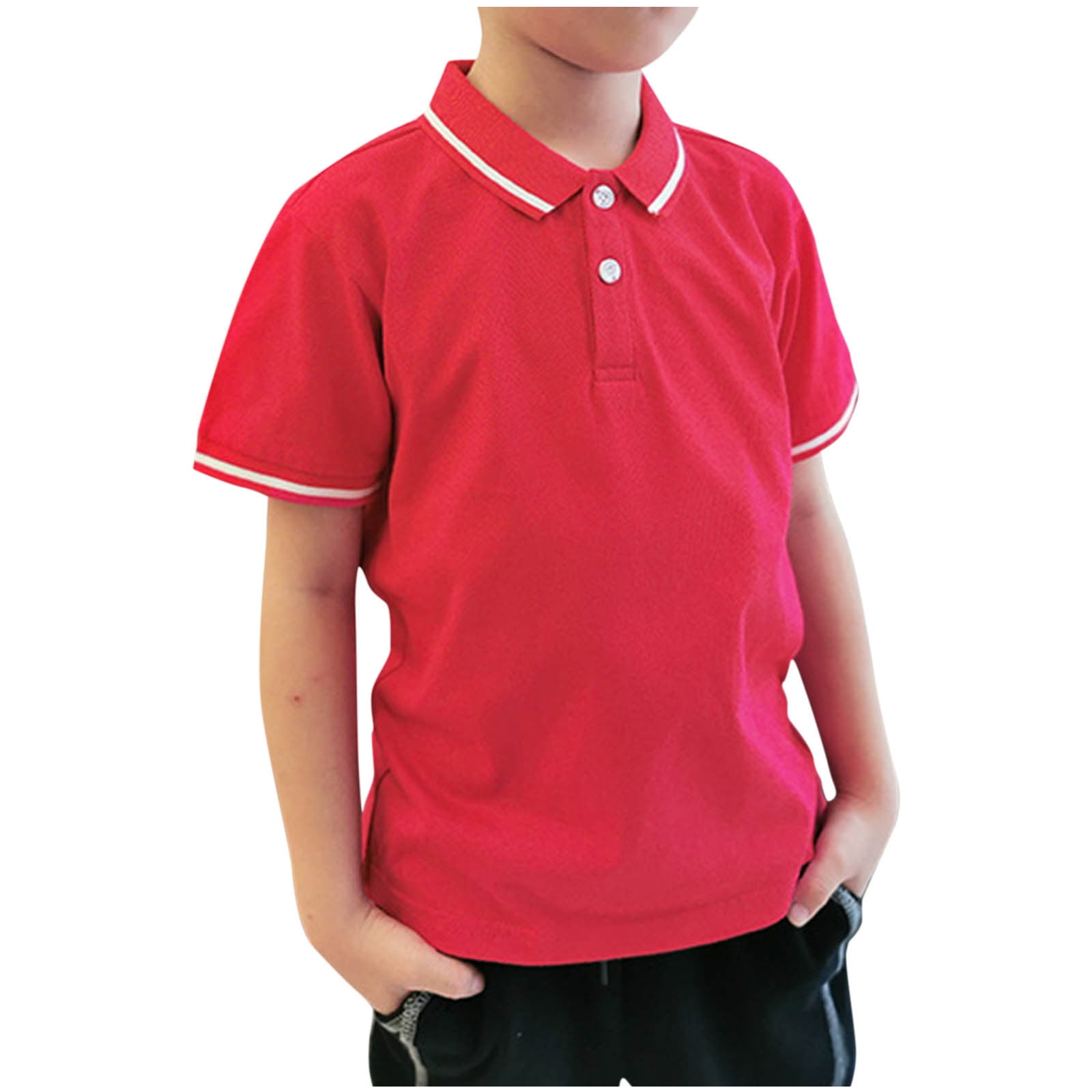 DAETIROS Boys Polo Shirts-School Uniform Shirt Casual Short Sleeve Cotton Boys Summer Clothing on Sale Navy Size 4-12