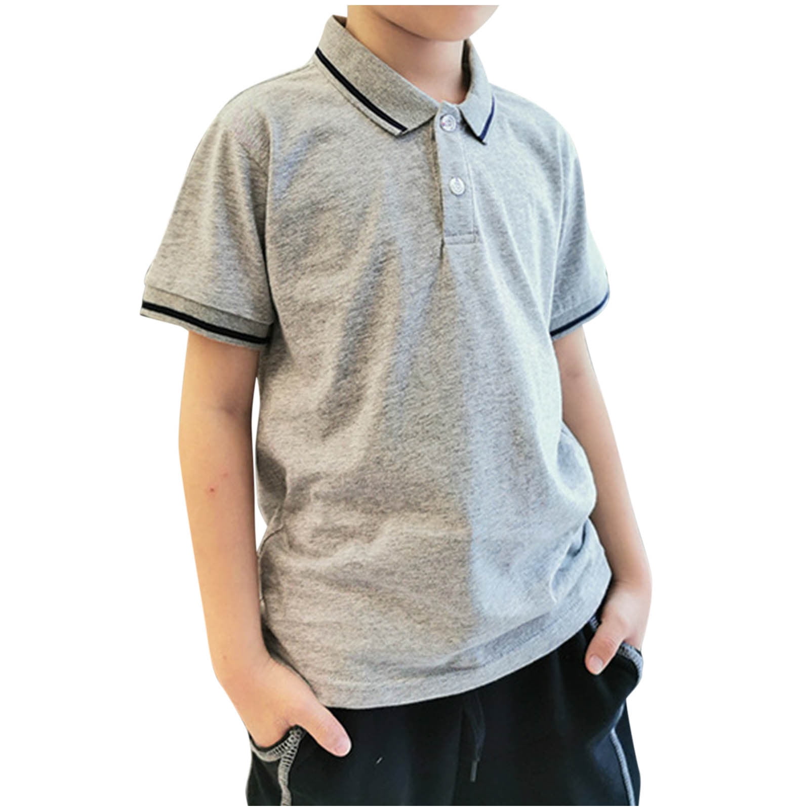 DAETIROS Boys Polo Shirts-School Uniform Shirt Casual Short Sleeve Cotton Boys Summer Clothing on Sale Navy Size 4-12