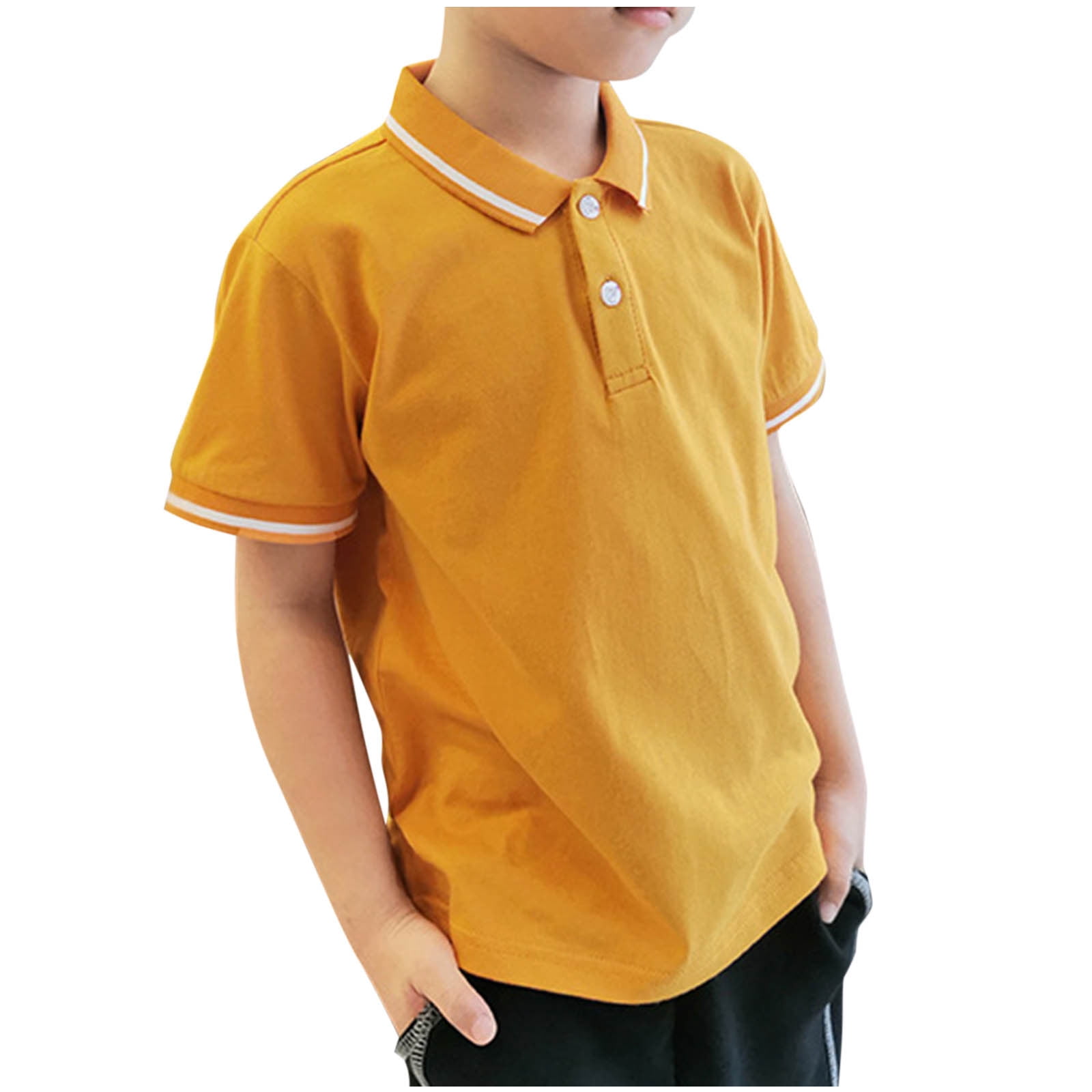 DAETIROS Boys Polo Shirts-School Uniform Shirt Casual Short Sleeve Cotton Boys Summer Clothing on Sale Navy Size 4-12