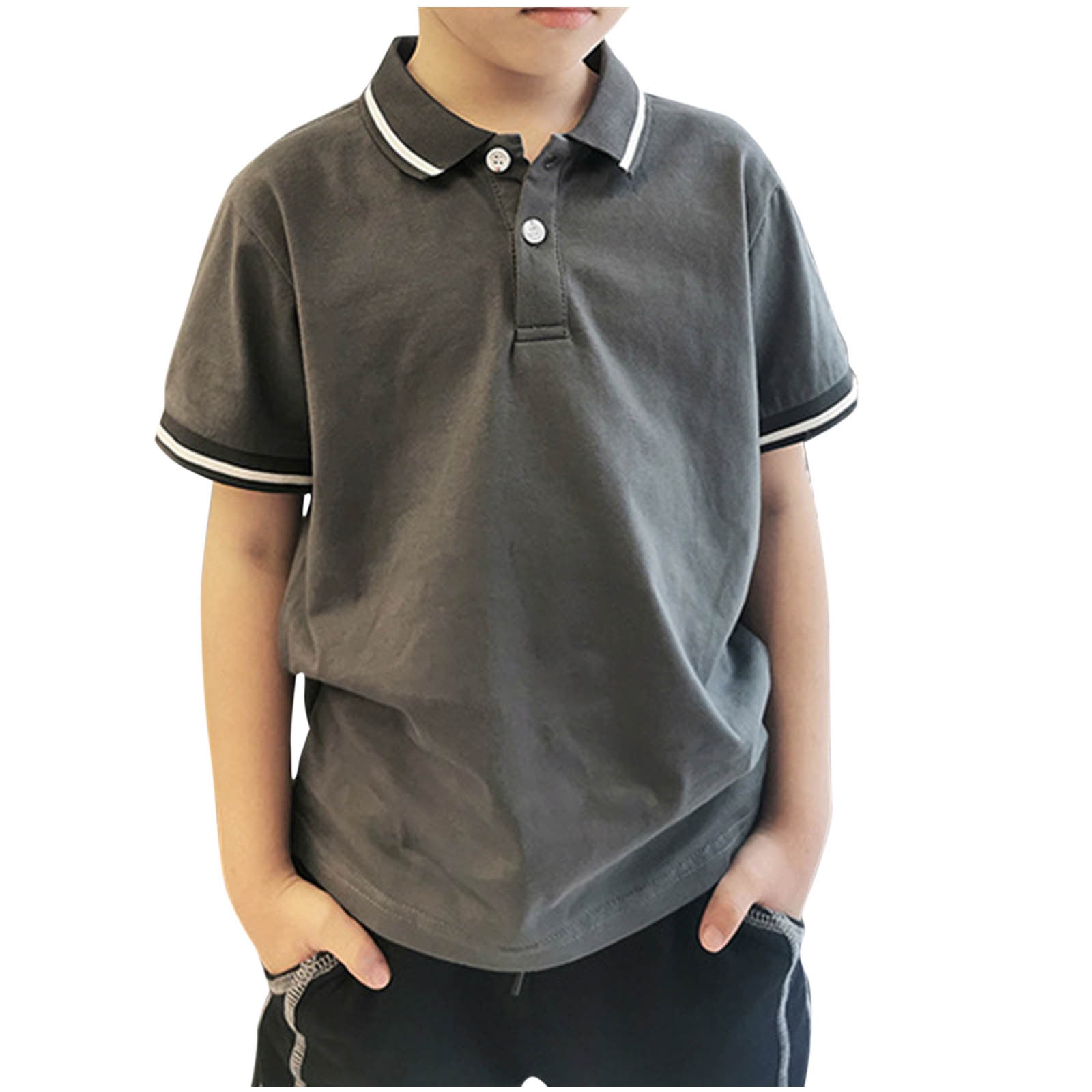 DAETIROS Boys Polo Shirts-School Uniform Shirt Casual Short Sleeve Cotton Boys Summer Clothing on Sale Navy Size 4-12