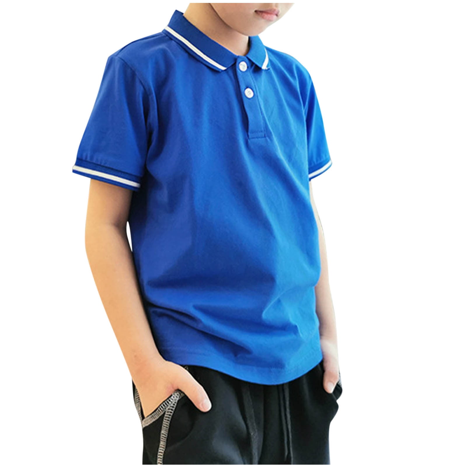 DAETIROS Boys Polo Shirts-School Uniform Shirt Casual Short Sleeve Cotton Boys Summer Clothing on Sale Navy Size 4-12