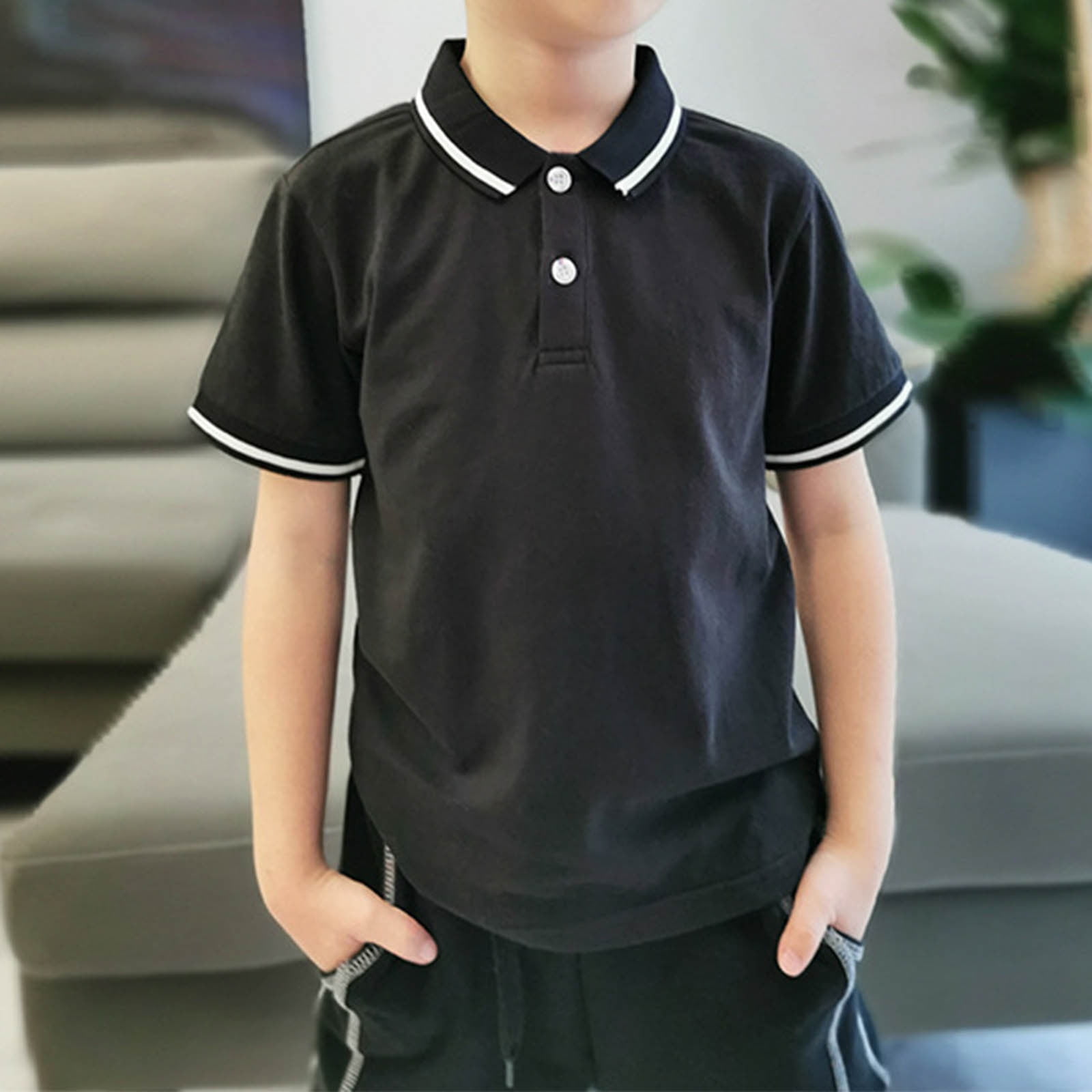 DAETIROS Boys Polo Shirts-School Uniform Shirt Casual Short Sleeve Cotton Boys Summer Clothing on Sale Navy Size 4-12