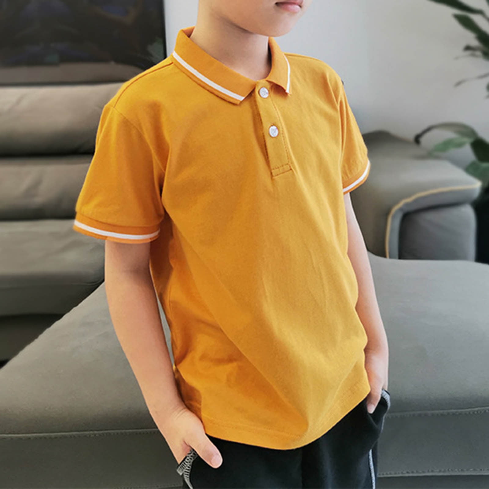 DAETIROS Boys Polo Shirts-School Uniform Shirt Casual Short Sleeve Cotton Boys Summer Clothing on Sale Navy Size 4-12