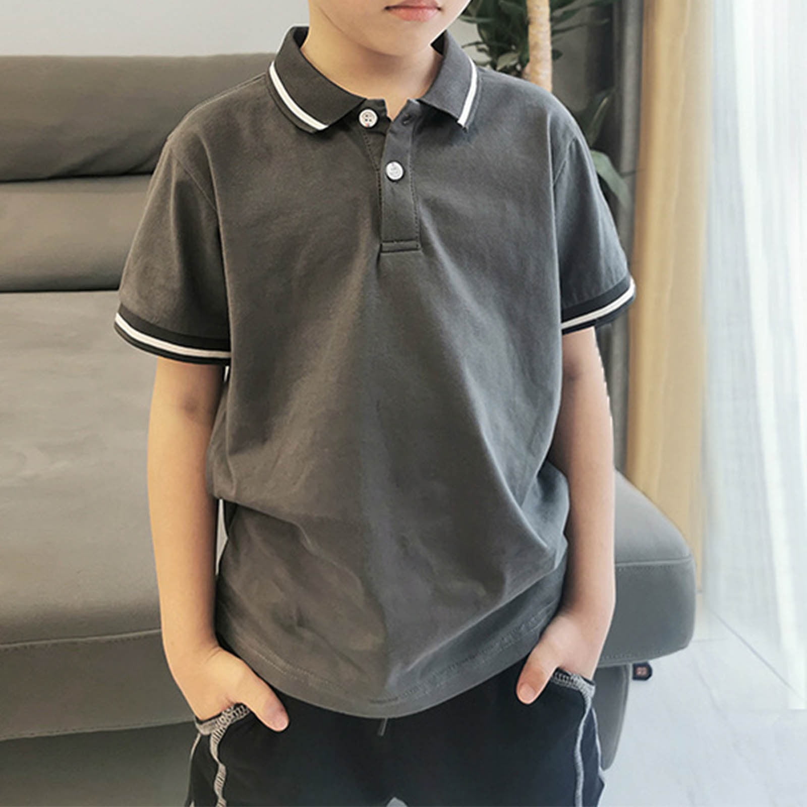 DAETIROS Boys Polo Shirts-School Uniform Shirt Casual Short Sleeve Cotton Boys Summer Clothing on Sale Navy Size 4-12