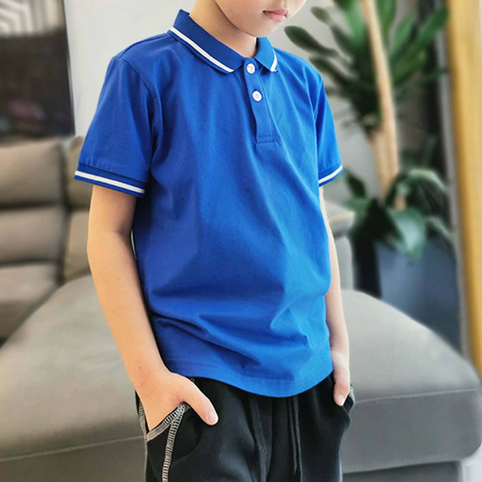 DAETIROS Boys Polo Shirts-School Uniform Shirt Casual Short Sleeve Cotton Boys Summer Clothing on Sale Navy Size 4-12