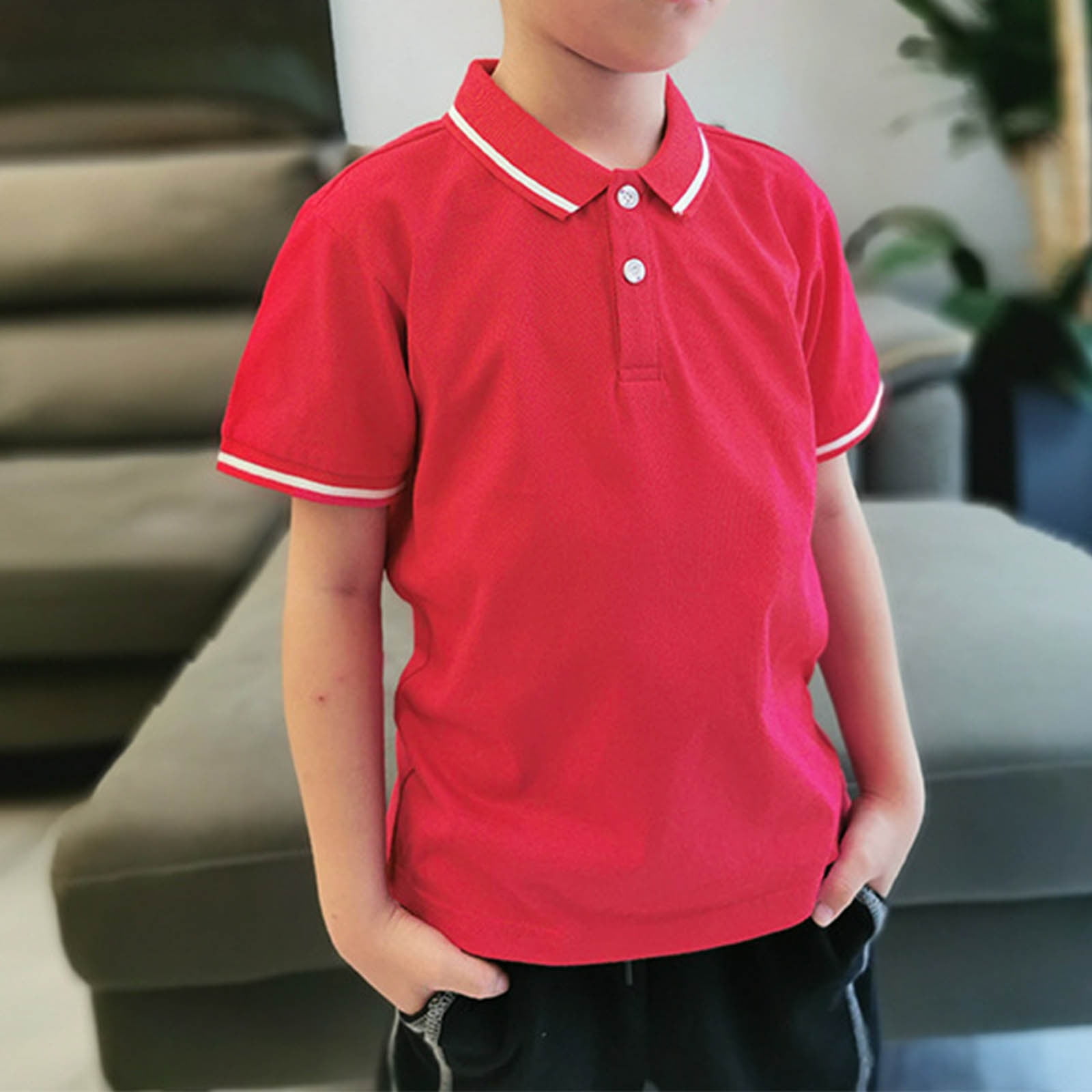 DAETIROS Boys Polo Shirts-School Uniform Shirt Casual Short Sleeve Cotton Boys Summer Clothing on Sale Navy Size 4-12